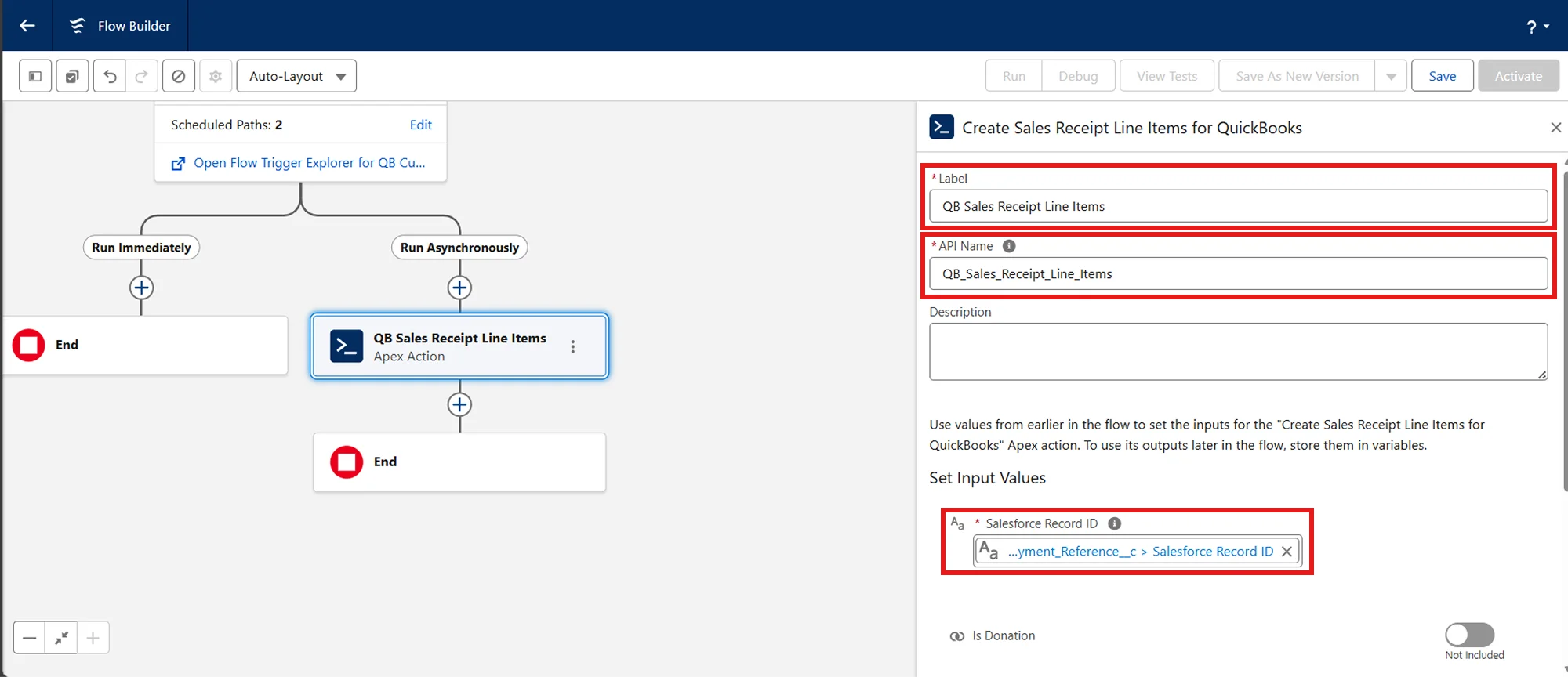 Salesforce QuickBooks Receipts Sync | Set Input Values