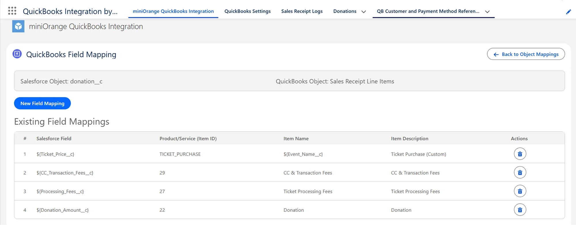 Salesforce QuickBooks Receipts Sync | New Field Mapping