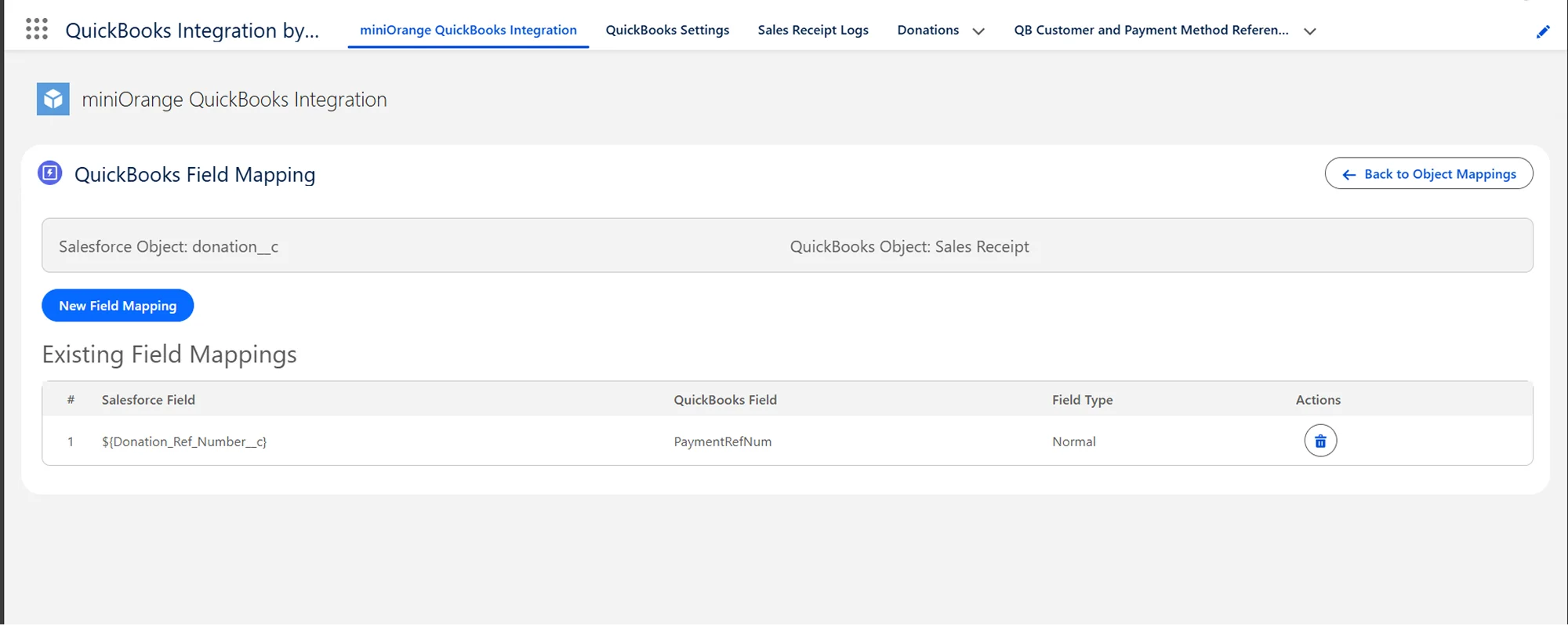 Salesforce QuickBooks Receipts Sync | Configure Field Mapping