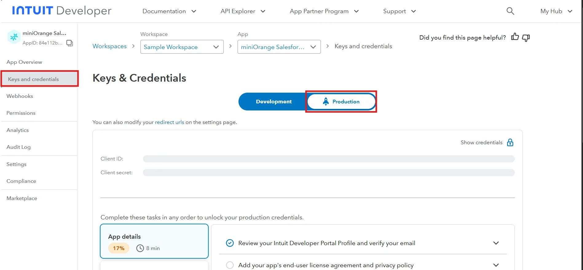 Salesforce QuickBooks Receipts Sync | Keys and Credentials