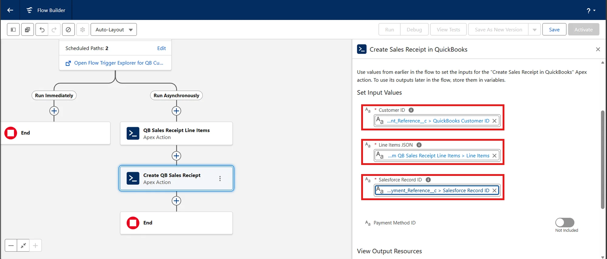 Salesforce QuickBooks Receipts Sync | Set Input Values