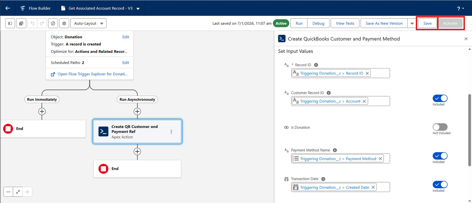 Salesforce QuickBooks Receipts Sync | Set Input Values