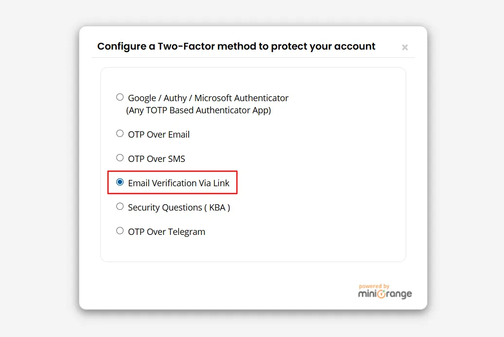 WordPress Email Verification 2FA - Select Email Verification Via Link  
