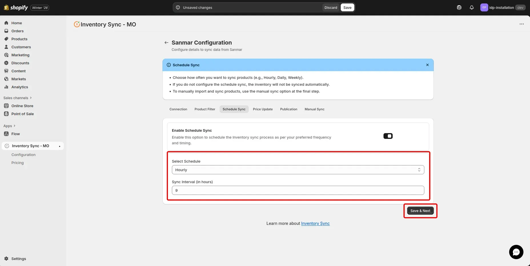 Shopify SanMar Integration - Schedule sync interval