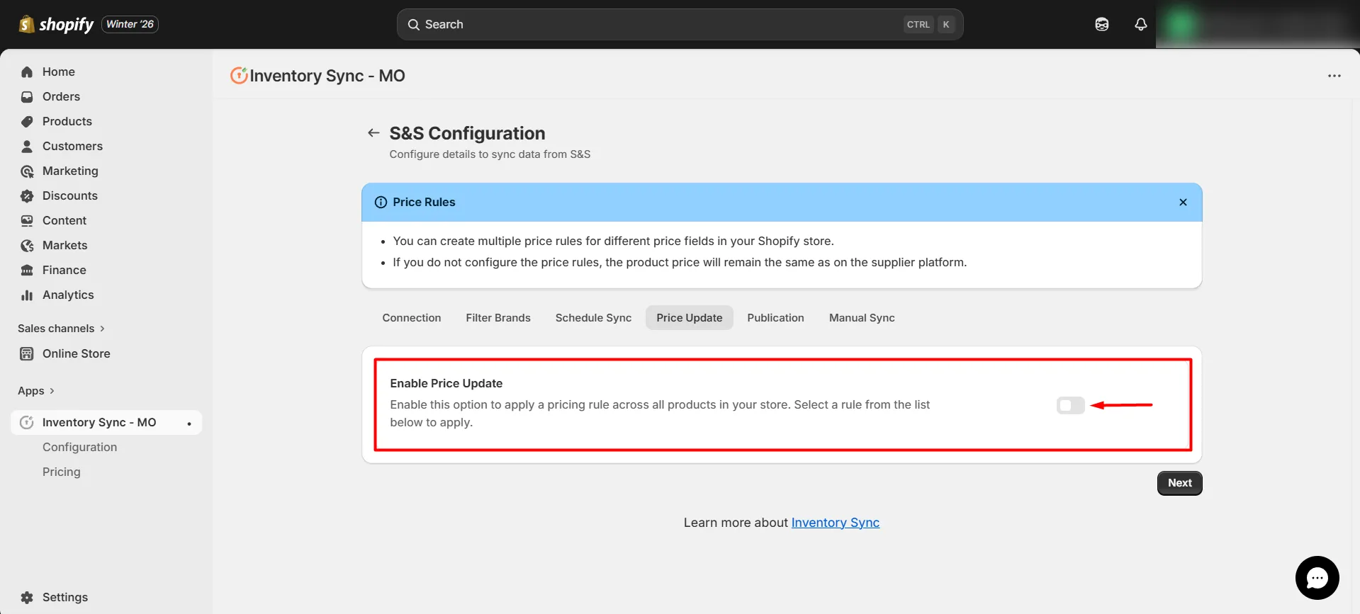 Shopify S&S Activewear Integration - Enable Price Update