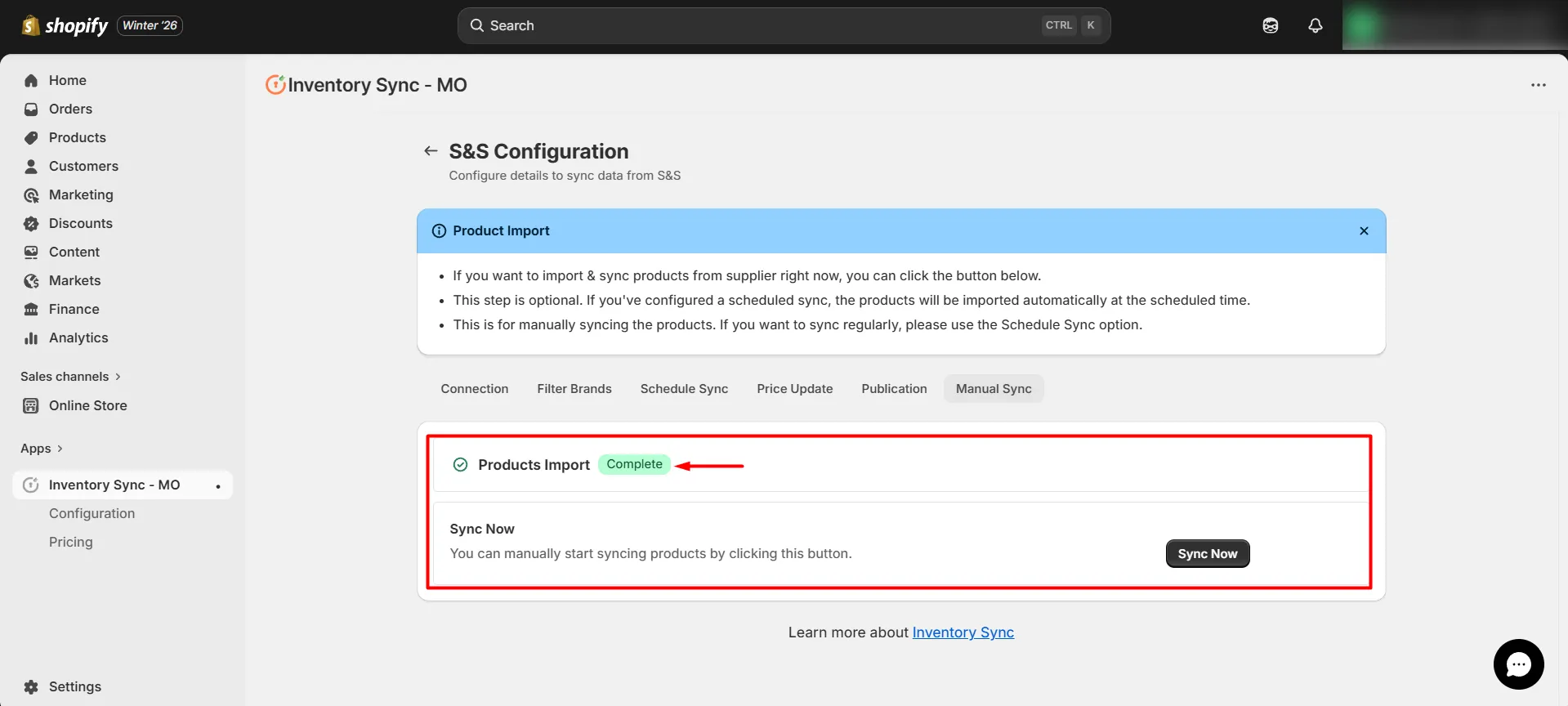 Shopify S&S Activewear Integration - Product import is complete
