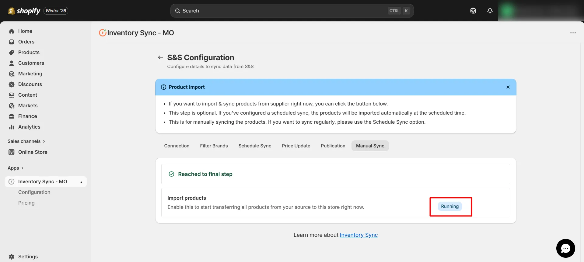 Shopify S&S Activewear Integration - prodct import in progress