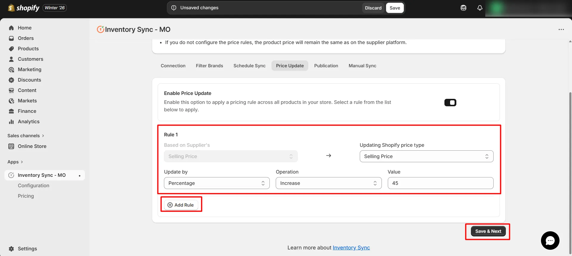 Shopify S&S Activewear Integration - Price rule update