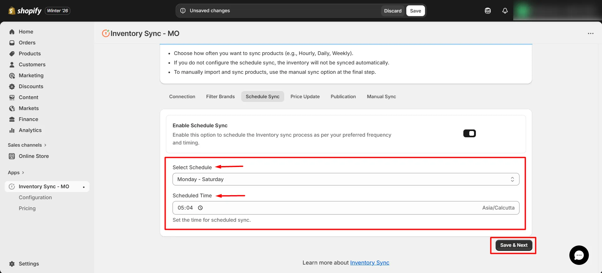 Shopify S&S Activewear Integration - Schedule sync interval