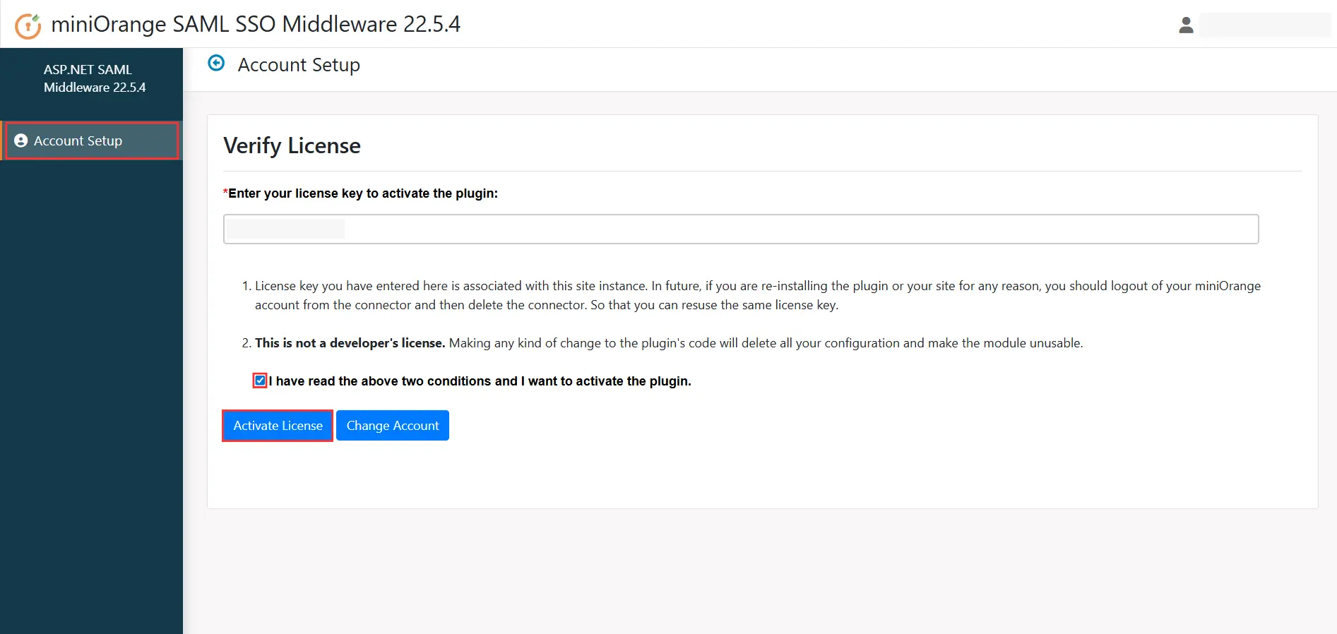 License Activation Checkbox