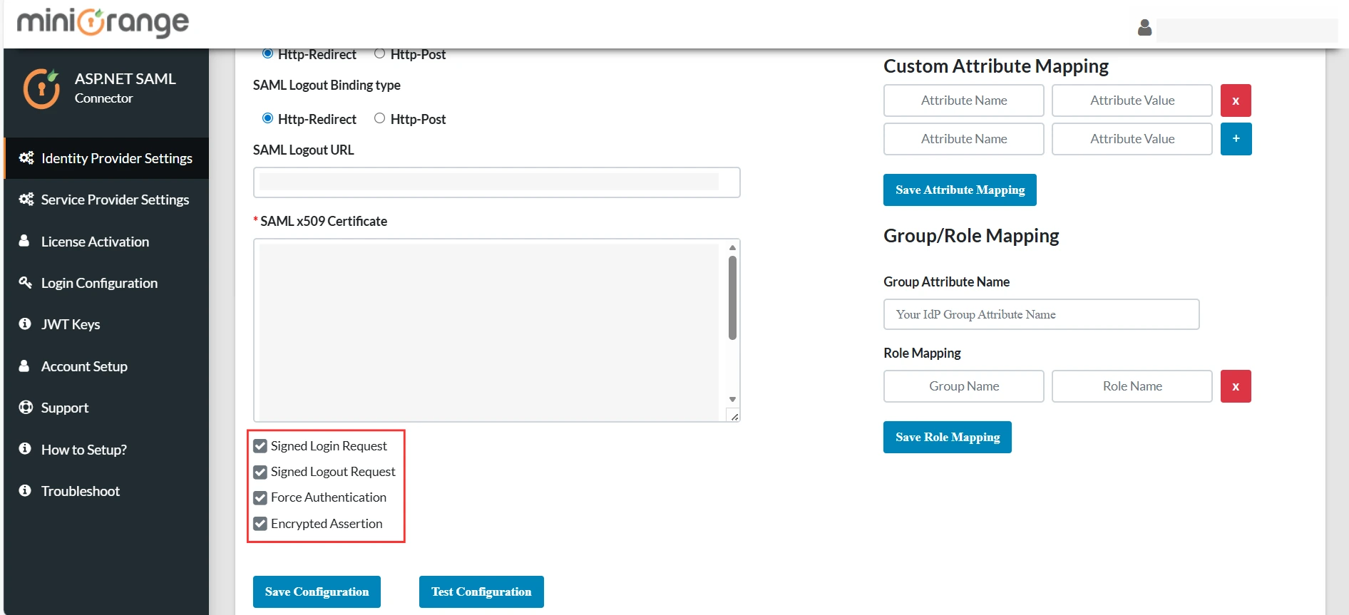 Security and Authentication Settings