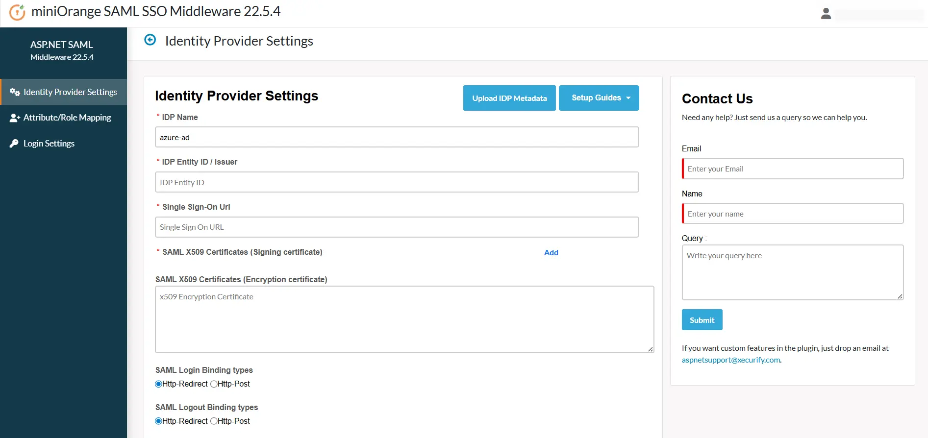 ASP.NET Core Enterprise- Configure IDP Manually