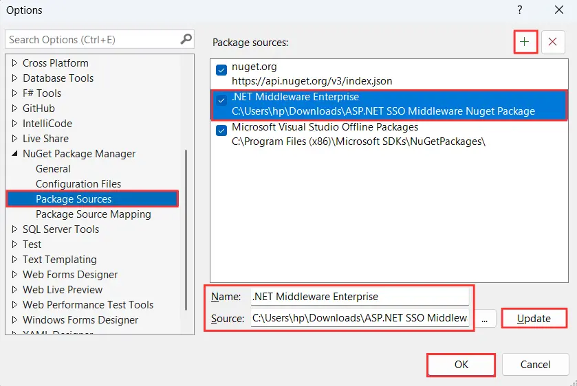 Package Sources Window