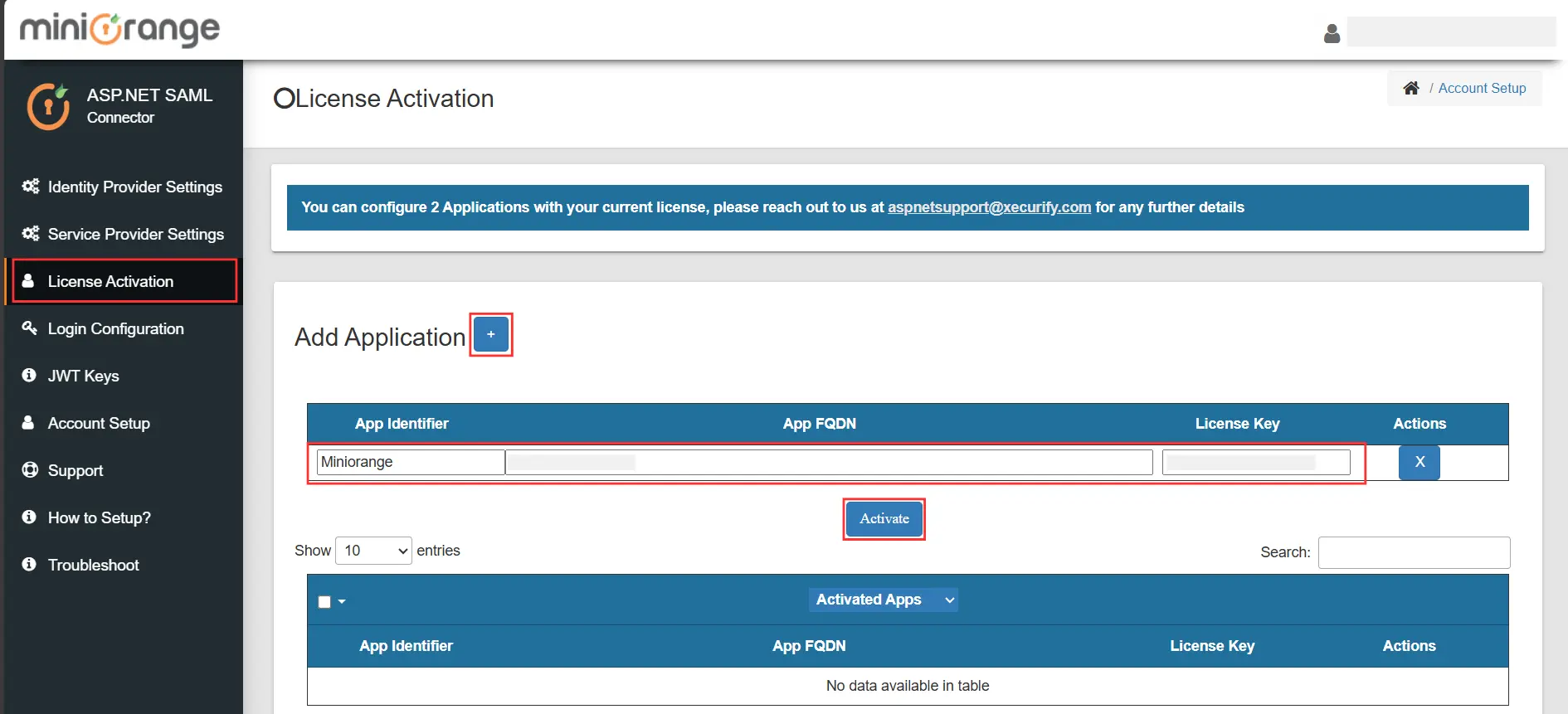 License Activation - Activate