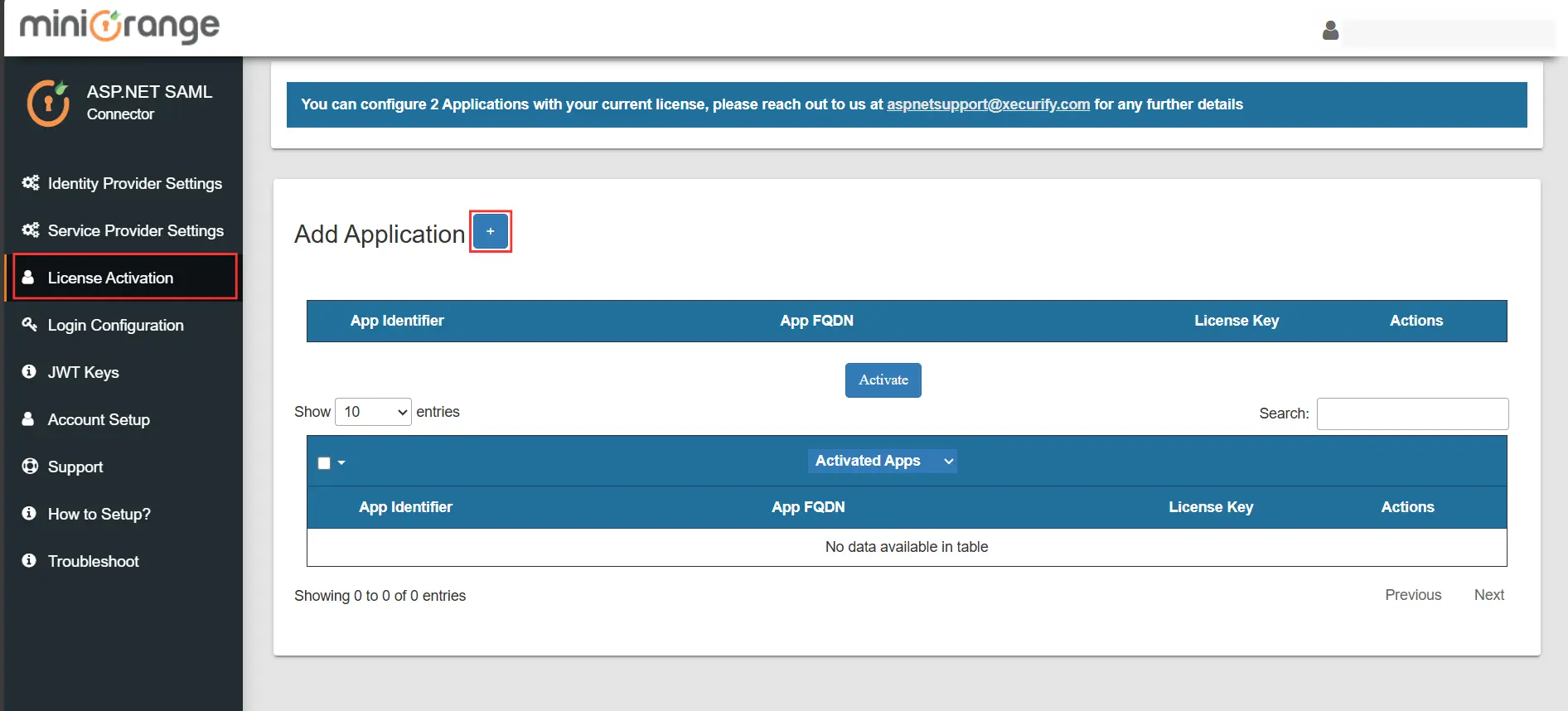 License Activation - Add Application