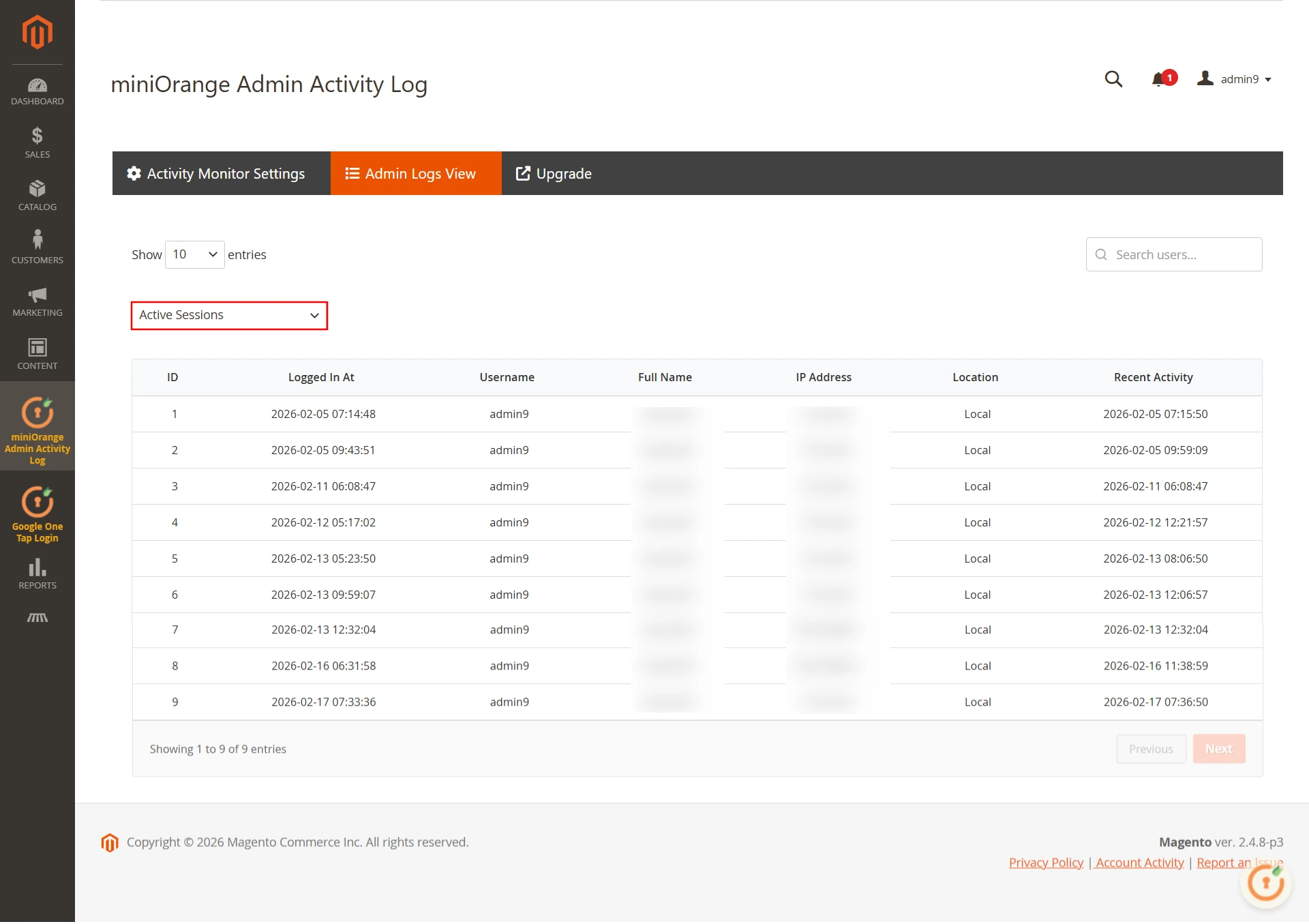 Admin Logs Extension | Magento Logs View