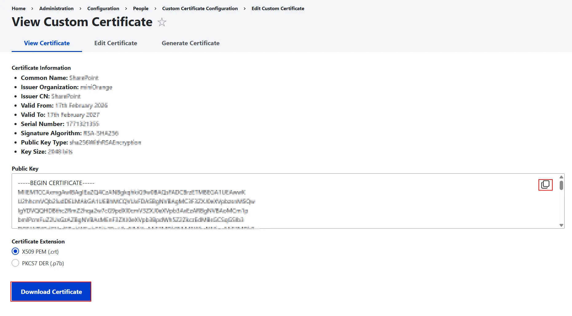 Drupal SharePoint Integration Custom Certificate details