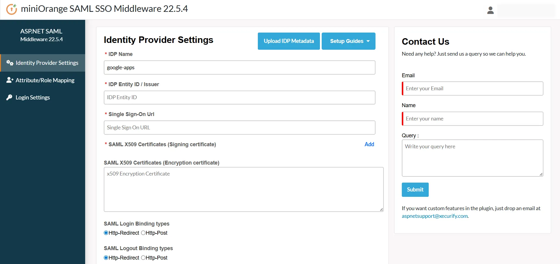 ASP.NET Core Enterprise- Configure IDP Manually