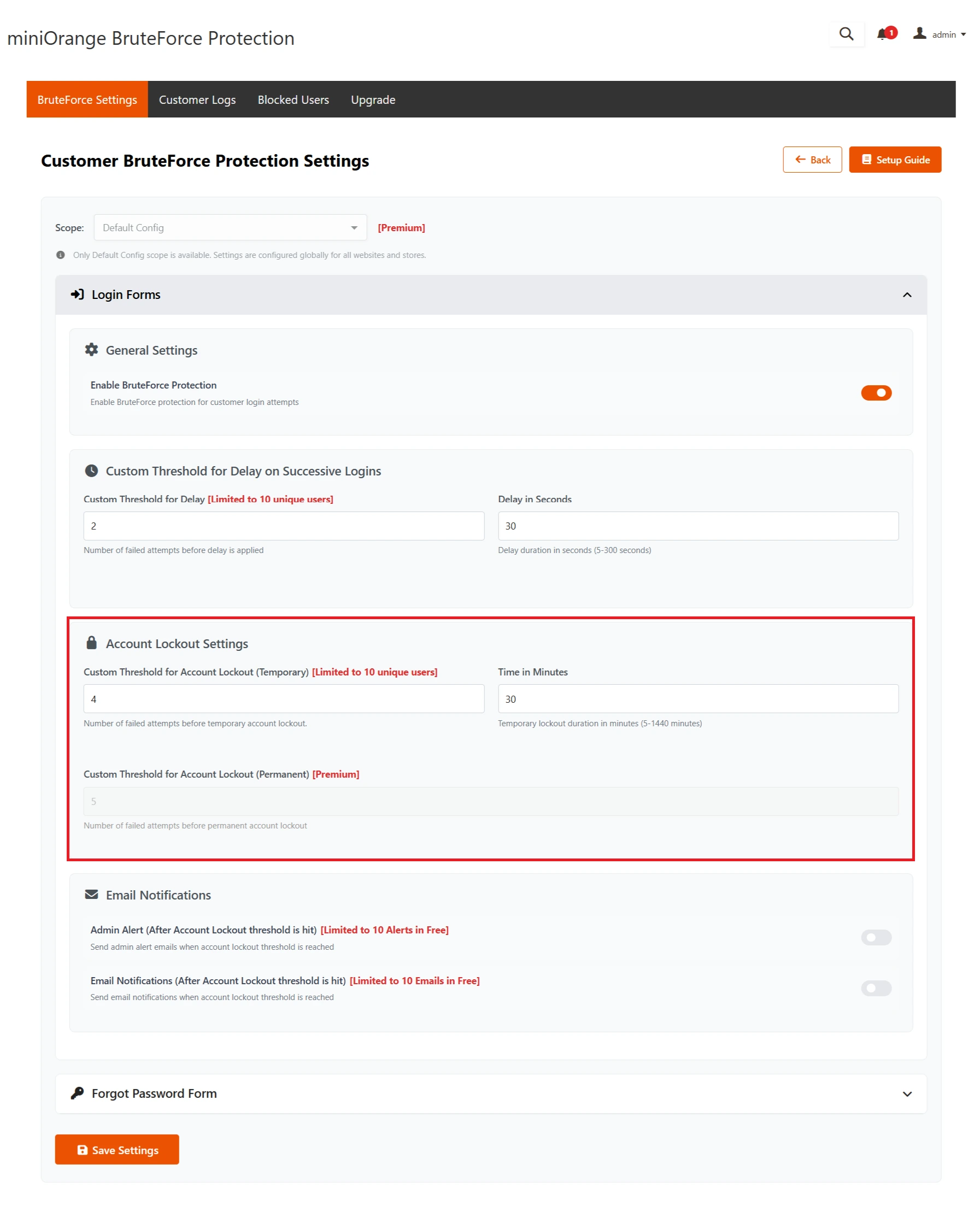 Magento Brute Force - Account Lockout Settings