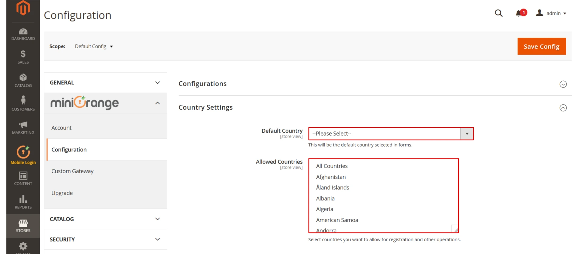 Magento 2 Mobile Login- Country Based setting