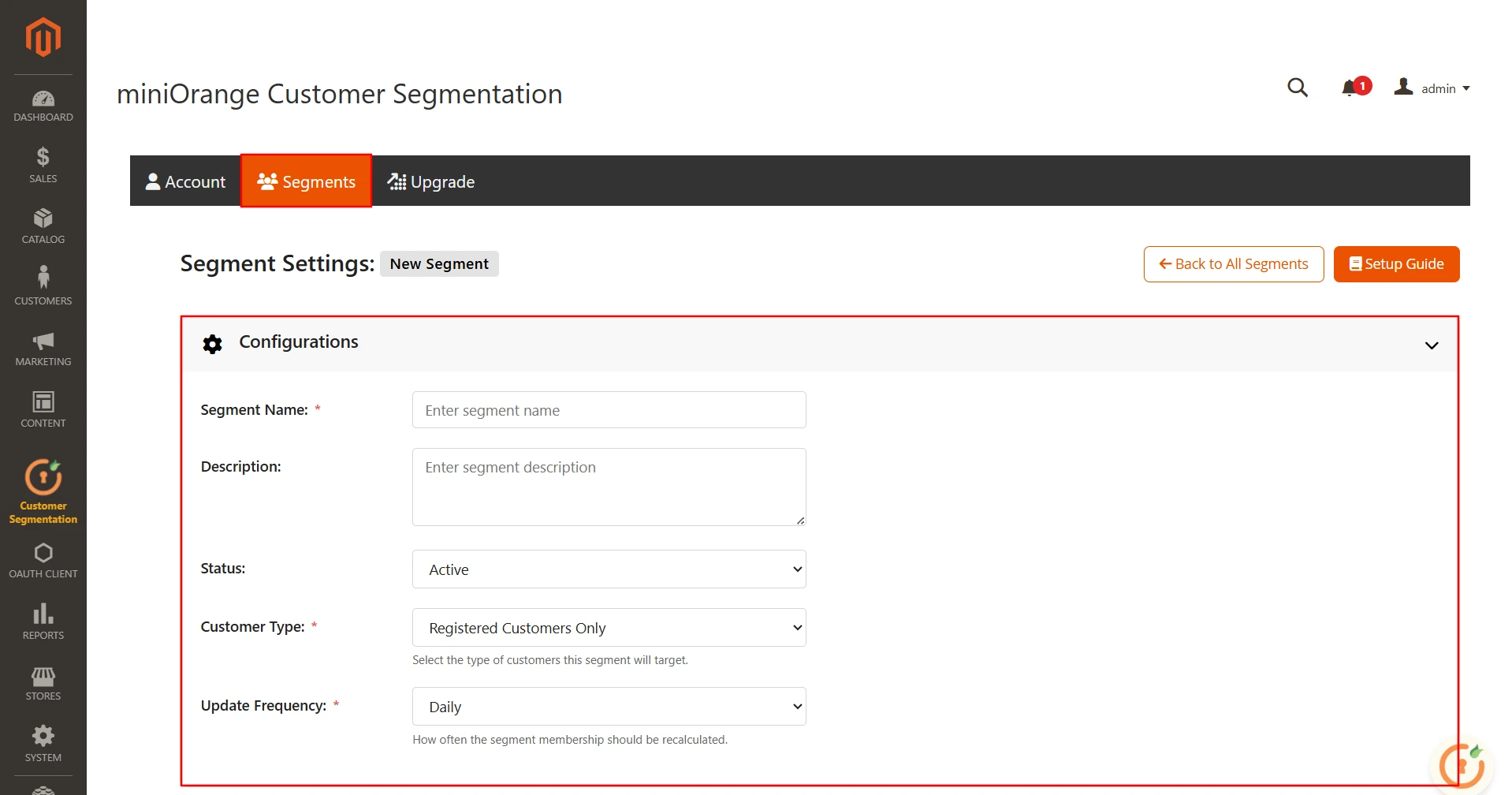 Magento 2 Segmentation Customers setting