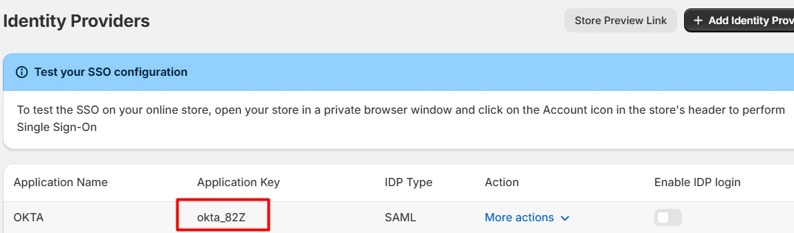 Obtain Application Key from SSO App - Shopify Okta SSO