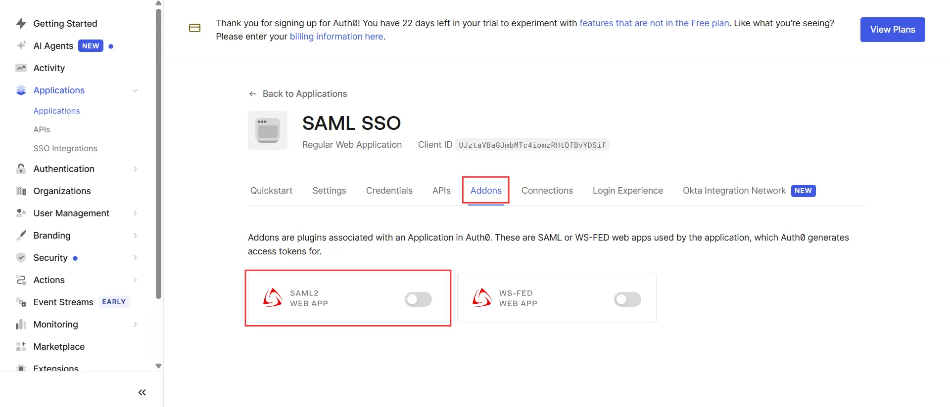 Addons SAML2 Web App