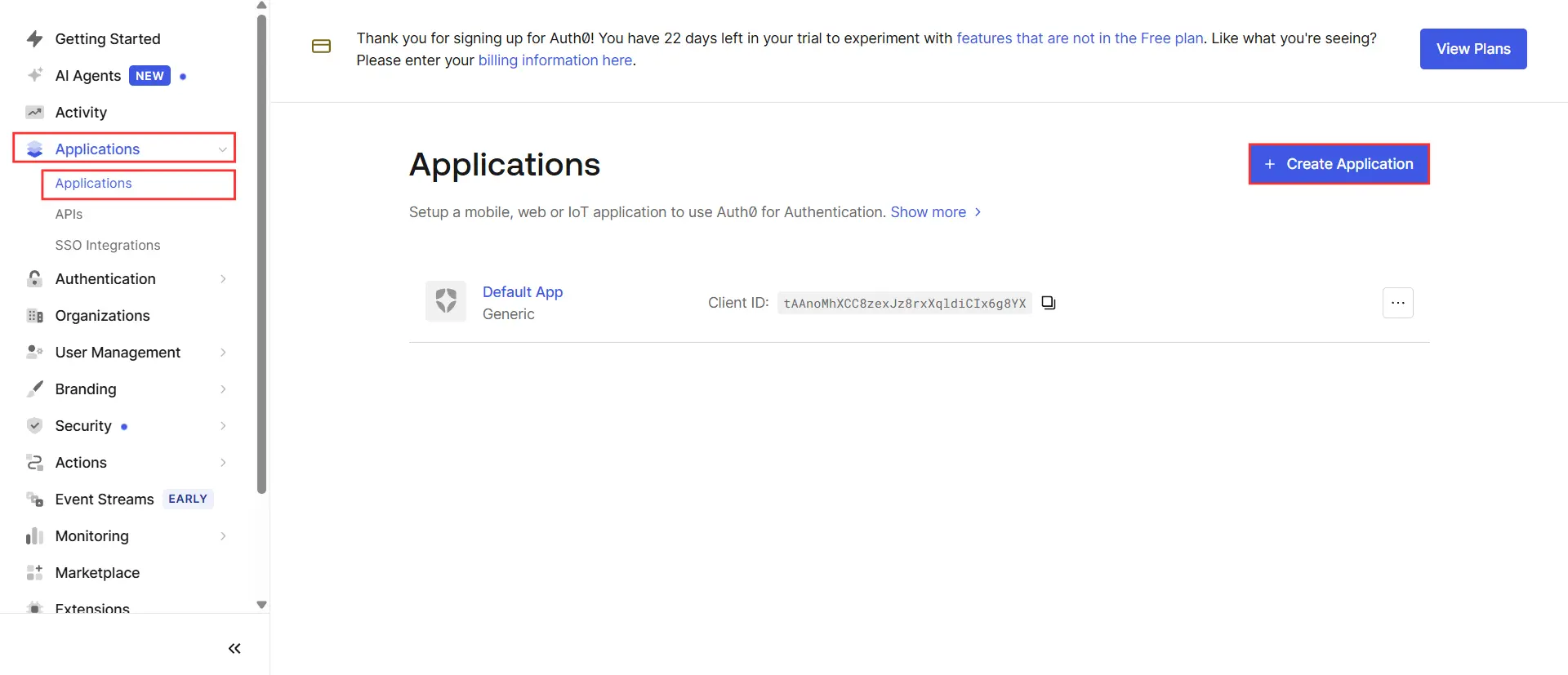 Auth0-create-application