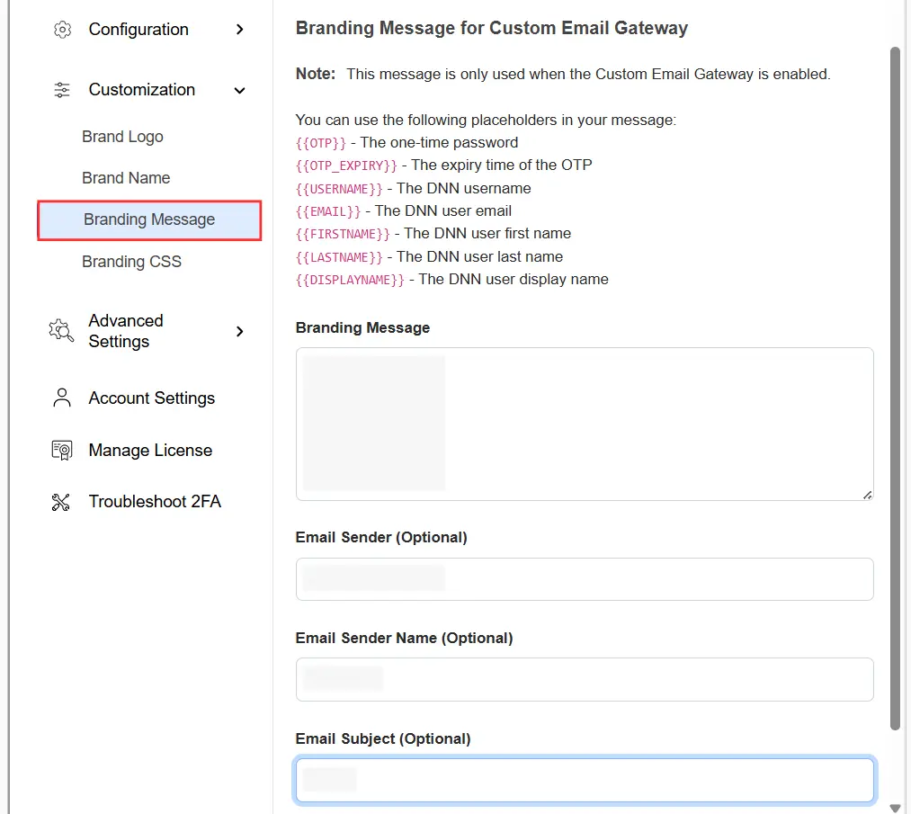 Branding Message for Custom Email Gateway