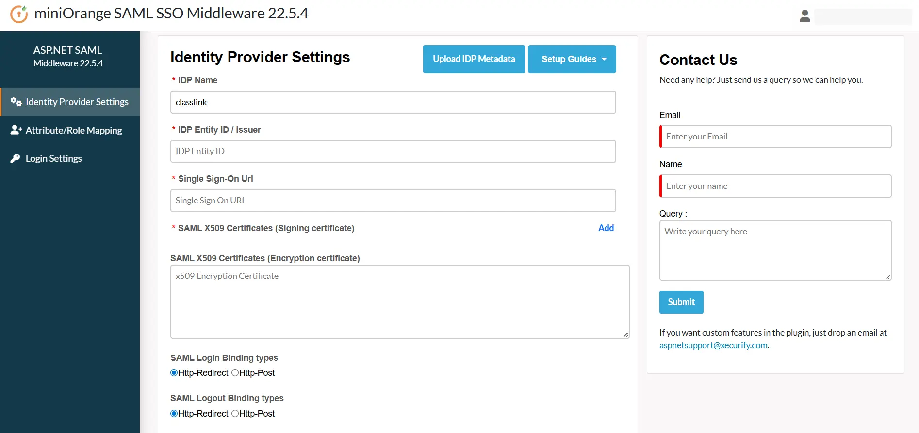 ASP.NET Core Enterprise- Configure IDP Manually