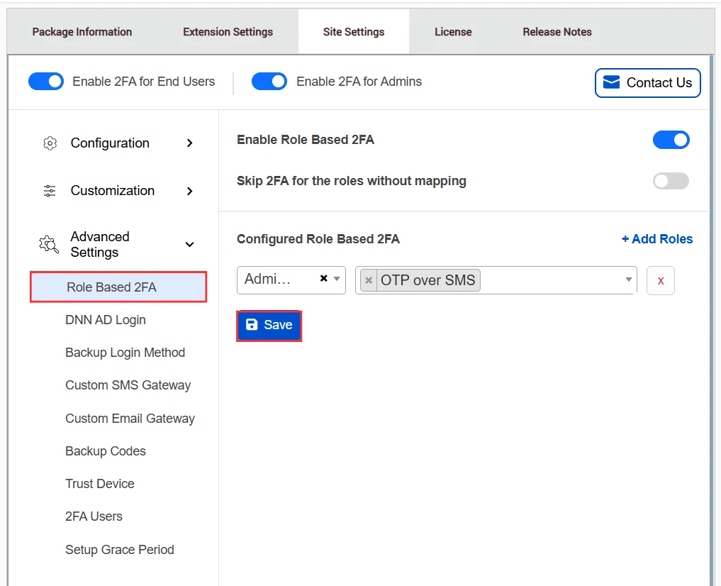 DNN - Save role and TFA methods