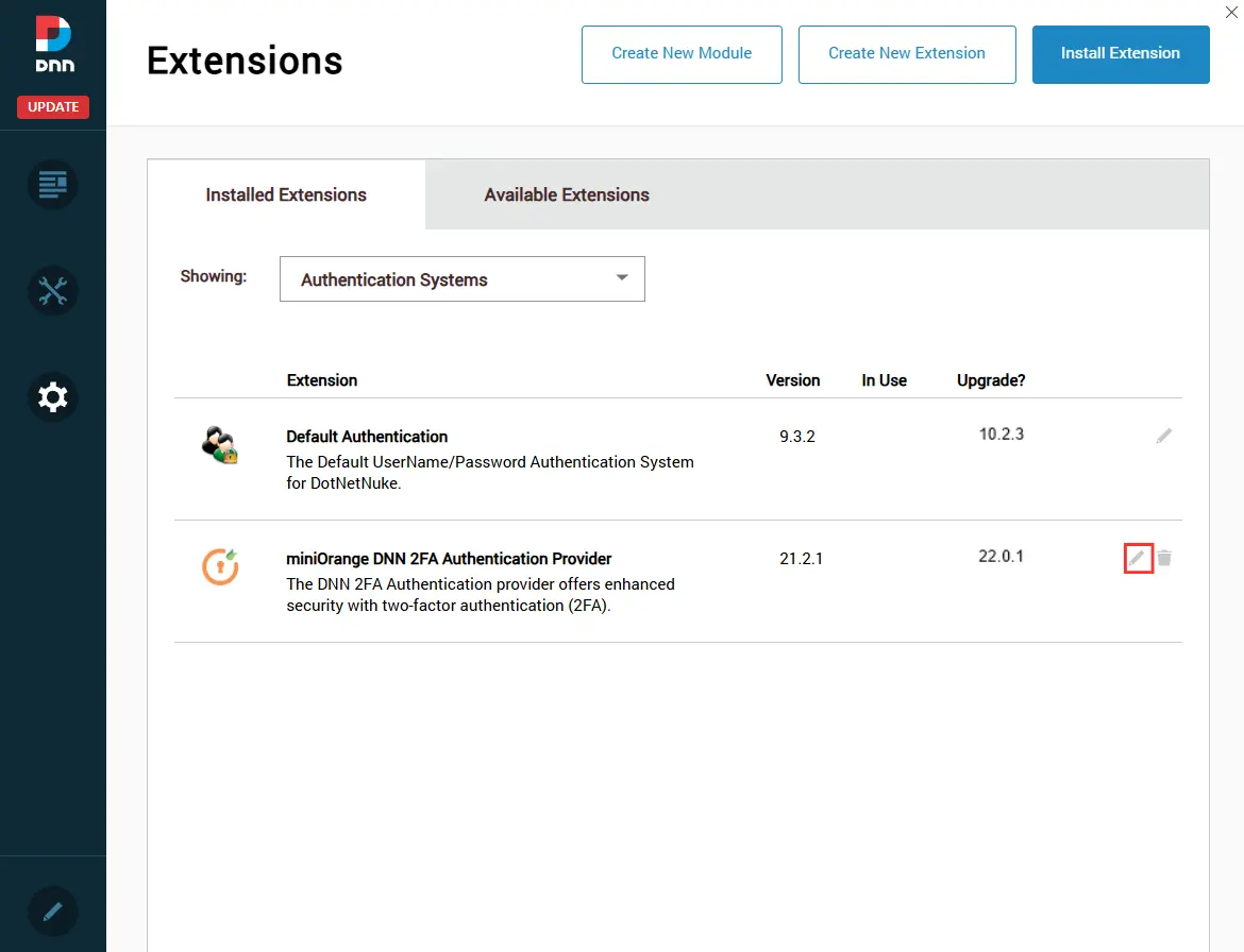 DotNetNuke Two Factor Authentication (2FA) Pencil Icon
