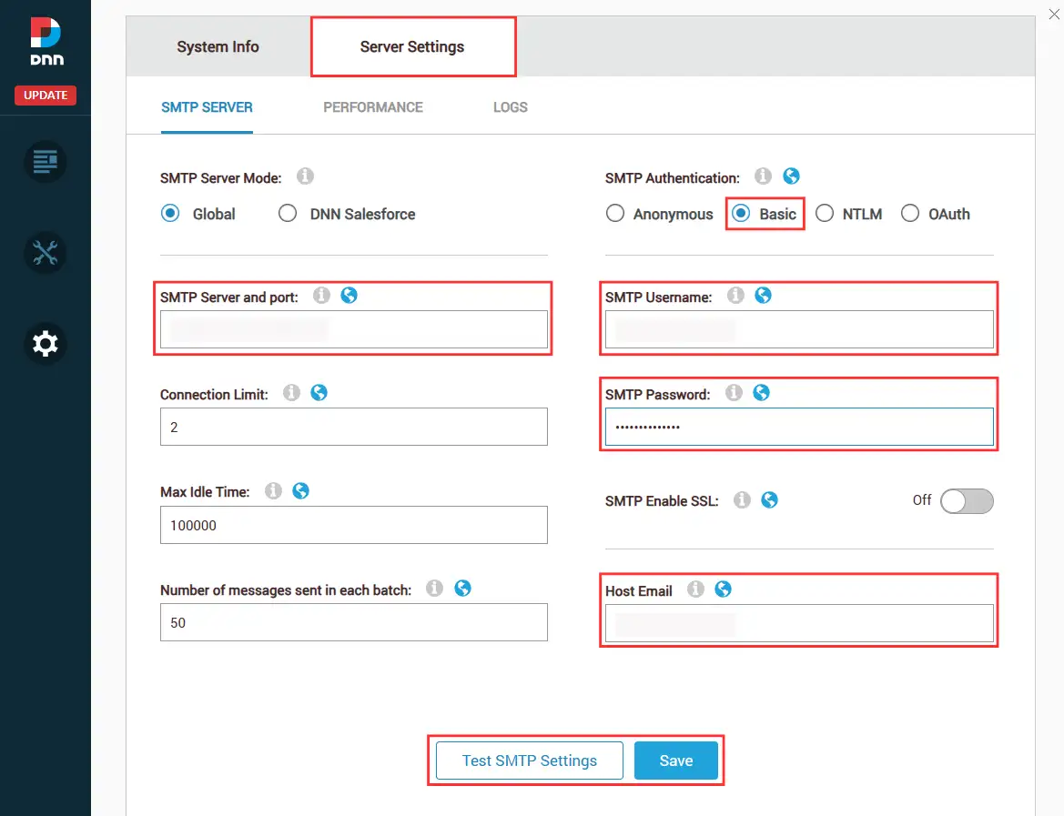 DNN - SMTP Authentication
