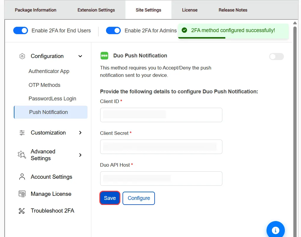 DotNetNuke Two Factor Authentication (2FA) using Duo Push Notification - Enter Integration and API key