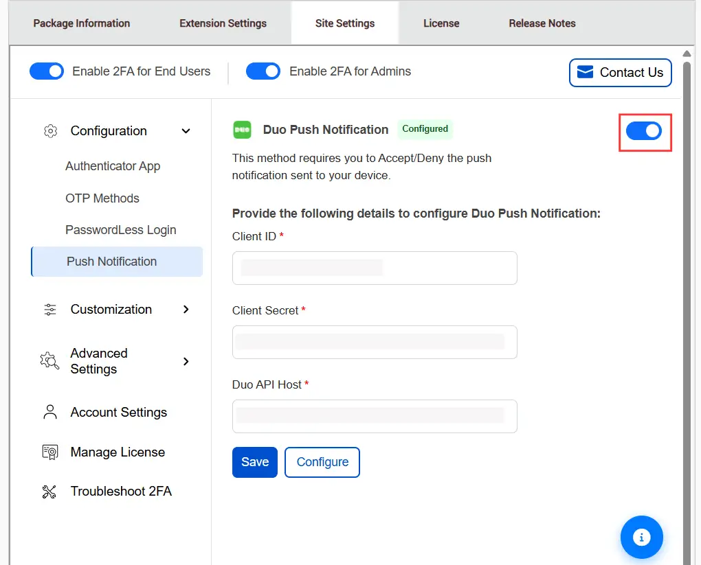 DotNetNuke Two Factor Authentication (2FA) using Duo Push Notification - Toggle Button