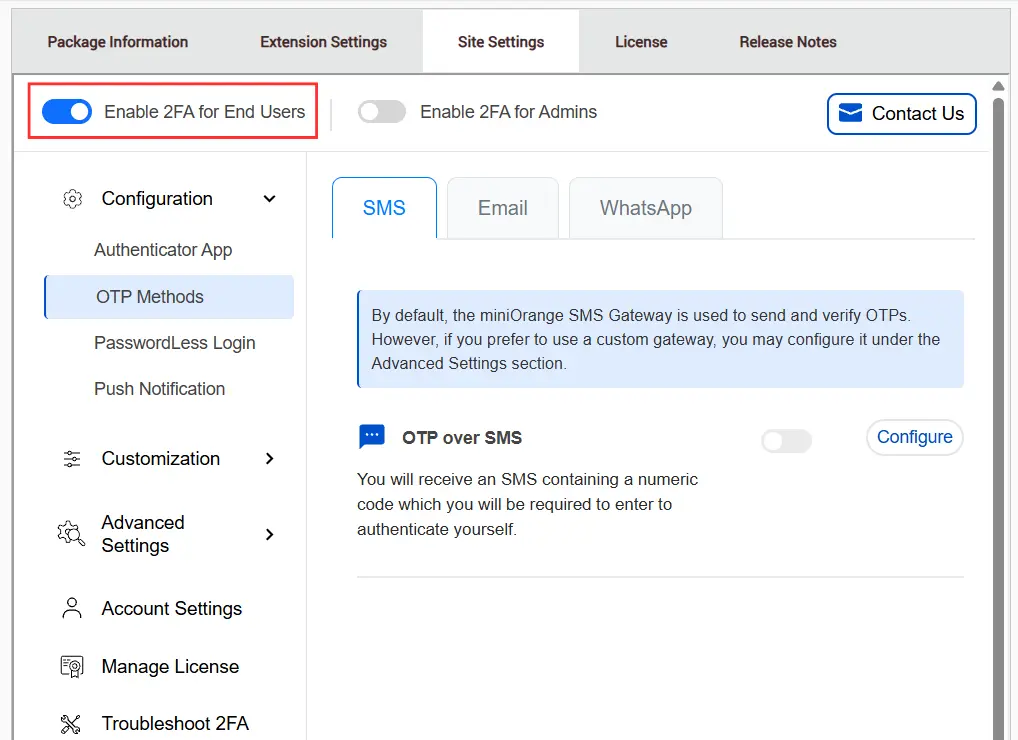 Enable 2FA for End Users