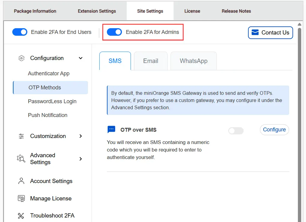 Enable 2FA for Admins
