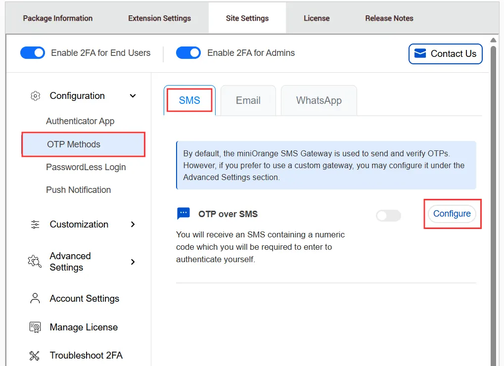 DotNetNuke Two Factor Authentication (2FA) for OTP over SMS | DNN 2FA - Choose DNN 2FA OTP over SMS