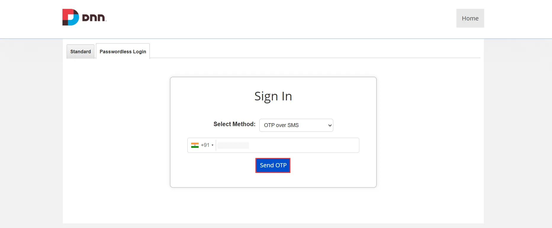 DNN 2FA - PasswordLess Login - End User - send OTP