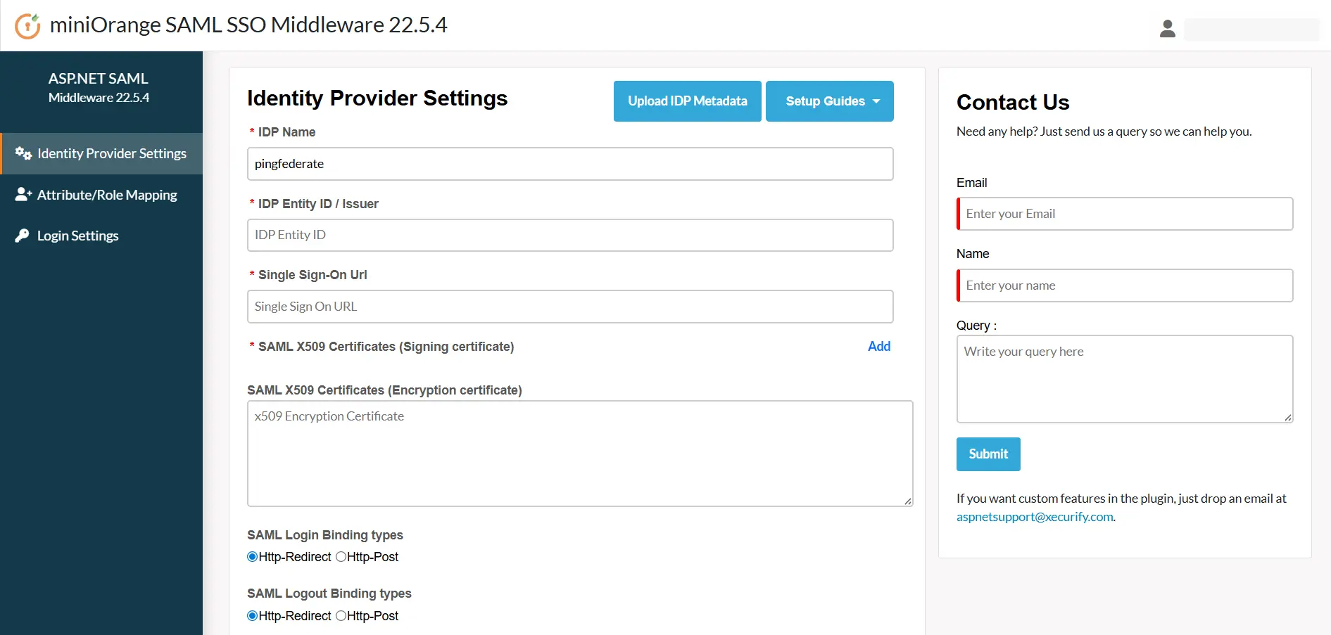 ASP.NET Core Enterprise- Configure IDP Manually