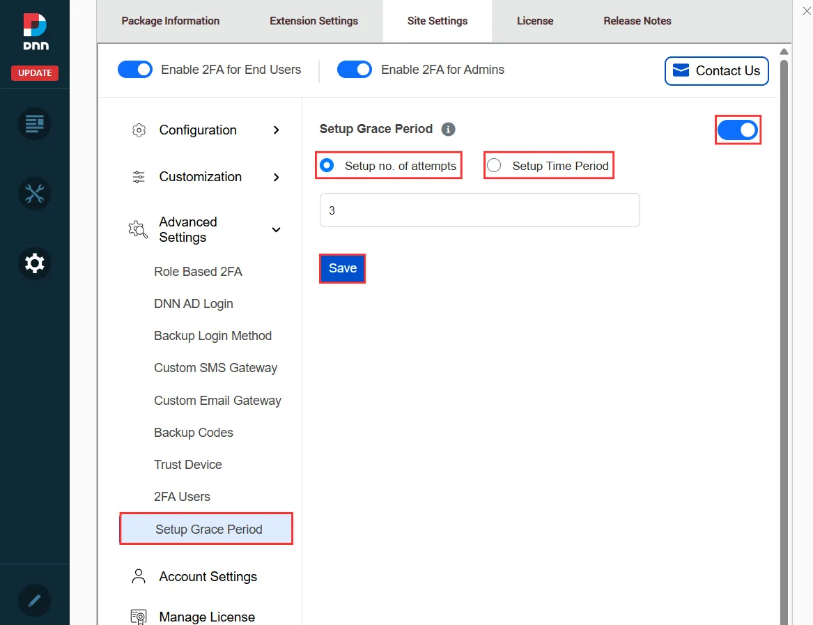DNN - Setup Grace Period