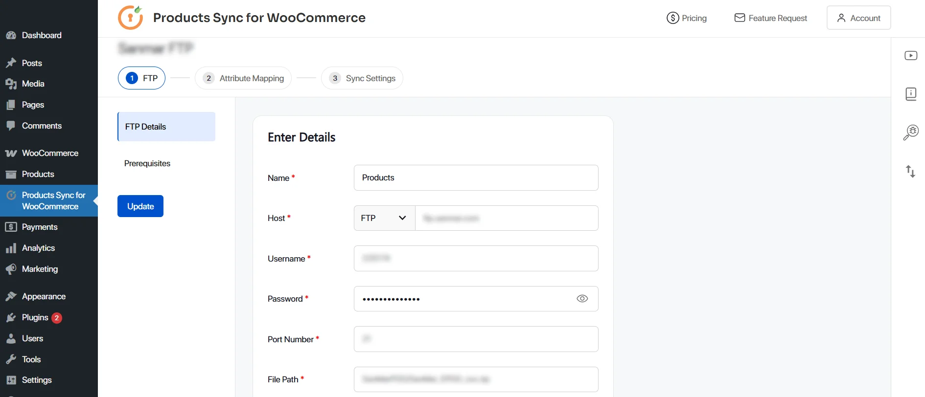 WooCommerce Product Import via FTP - enter FTP details