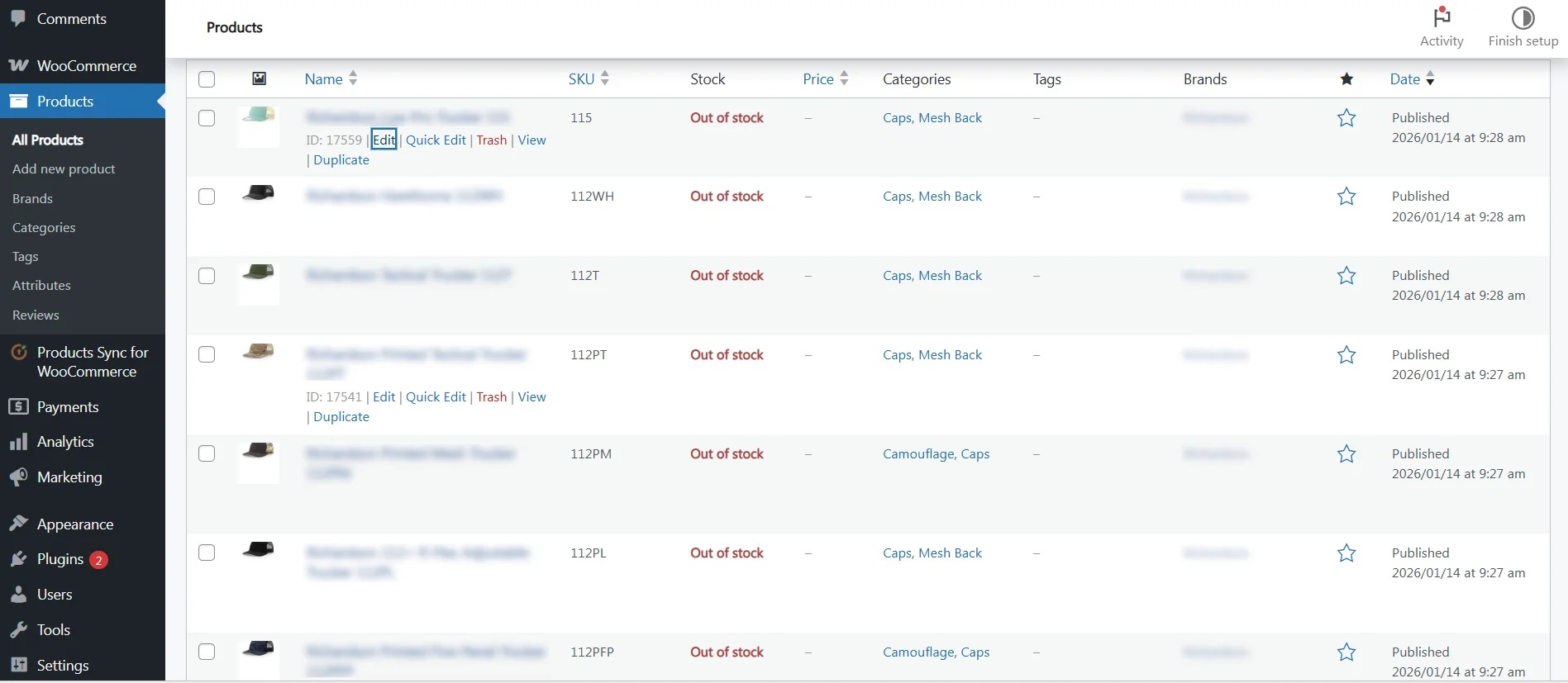 WooCommerce FTP product import - products tab