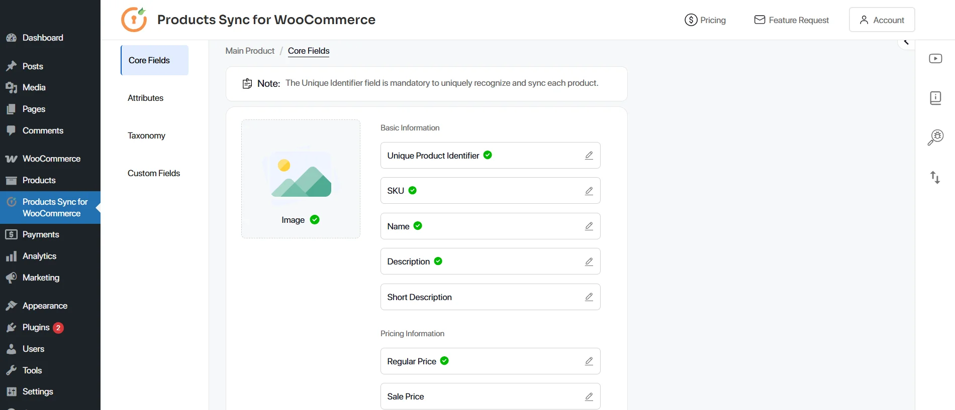 WooCommerce FTP product import - core fields