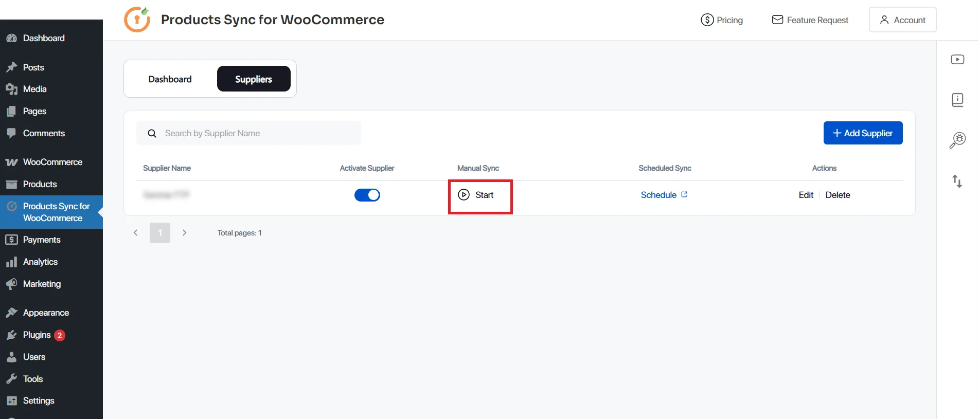 Import products to WooCommerce - start sync