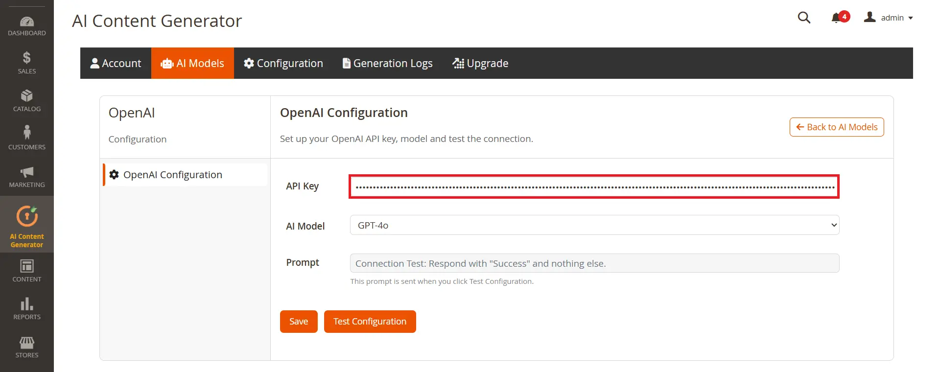 Magento ChatGPT AI Content Generator - API Key
