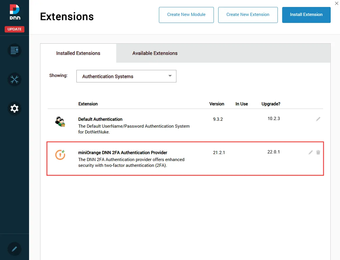 DNN 2FA - Install DNN 2FA Extension