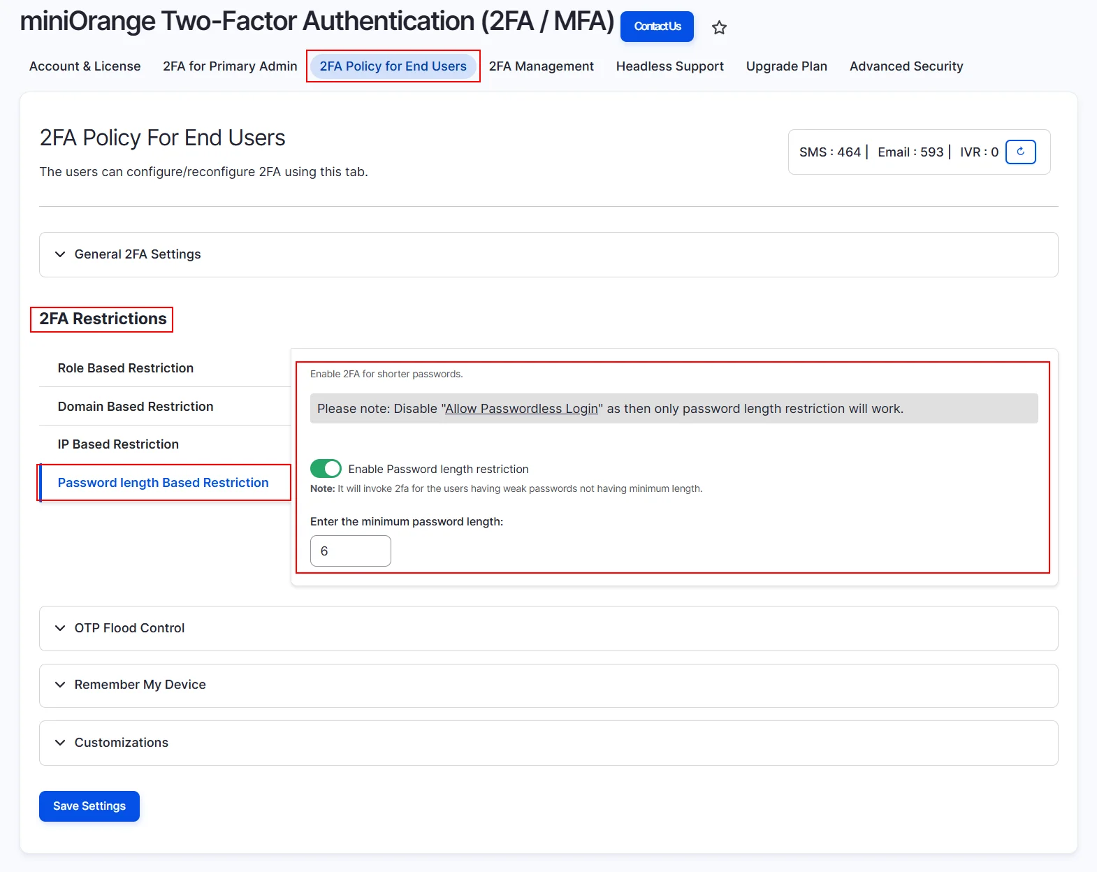 Drupal 2FA - Password Length Based Restriction
