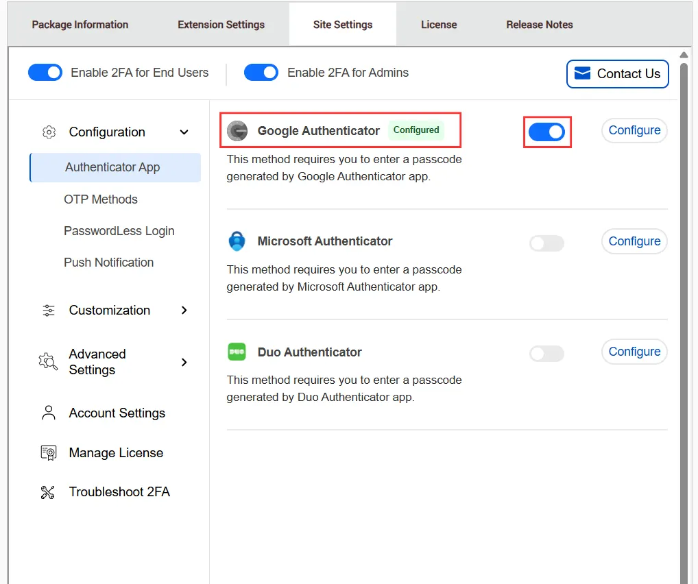DotNetNuke Two Factor Authentication (2FA) for Google Authenticator - Toggle Button