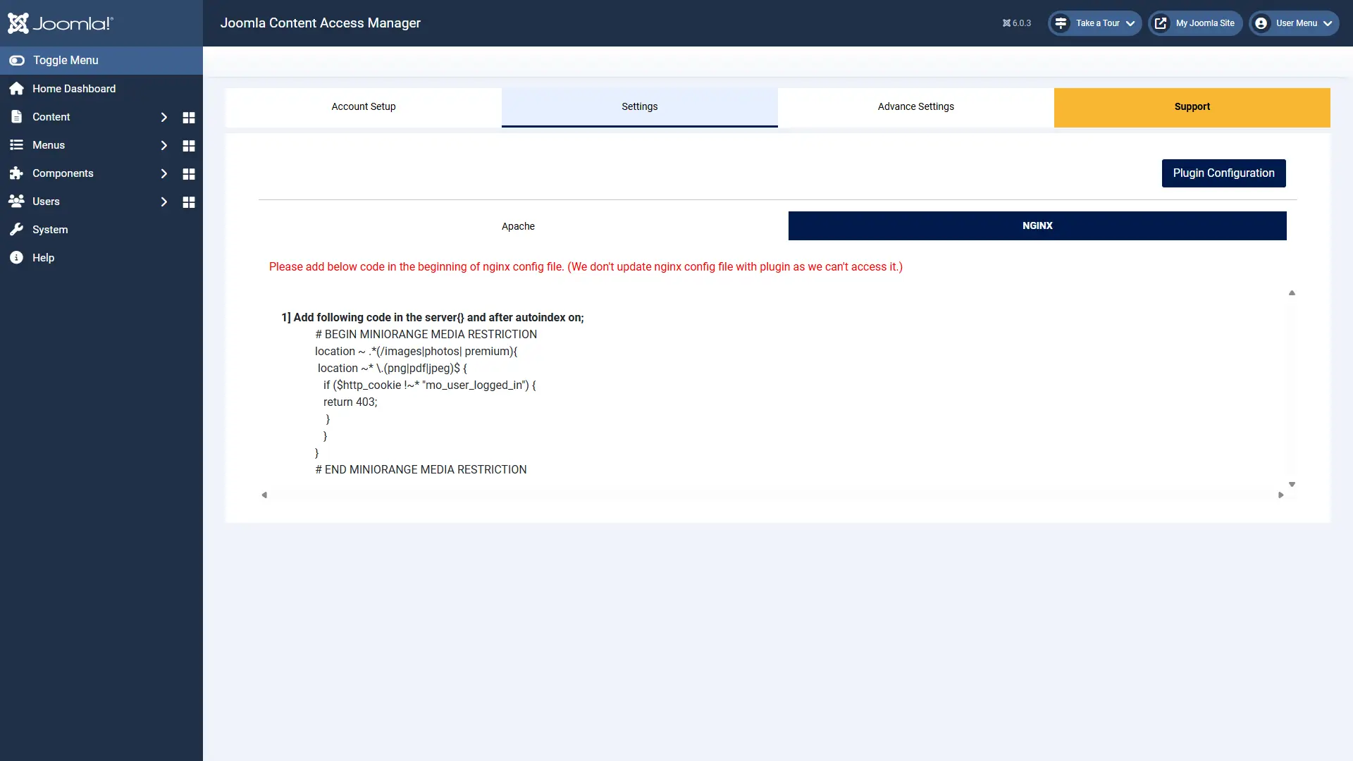 Joomla Content Access Control - NGINX Config